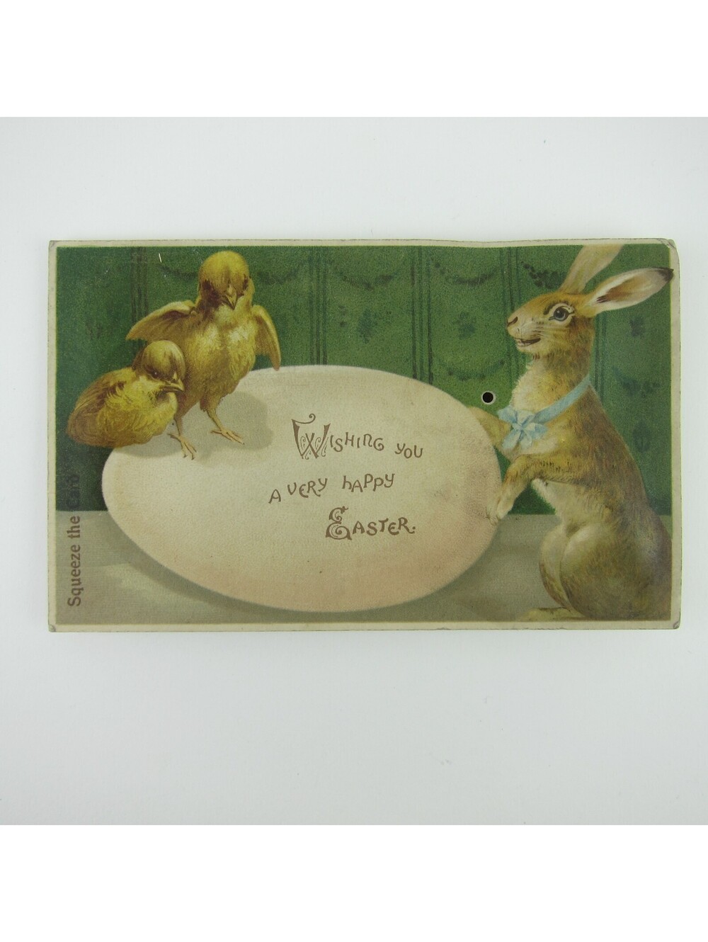 Easter Postcard Squeeze Sound Rabbit Egg Chicks Squeak WORKS Antique 1910s RARE